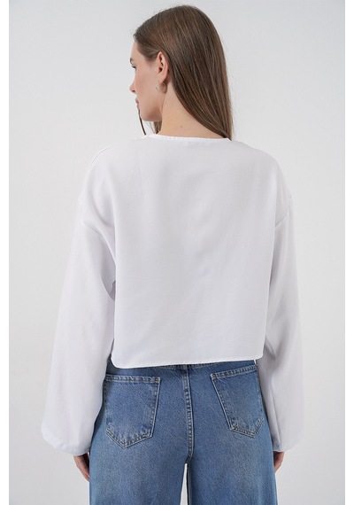 Bigdart Önü Bağlamalı Keten Kimono 960 - Beyaz