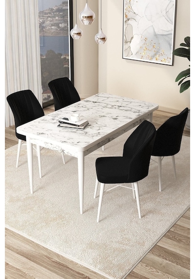 Canisa Concept Arp Serisi 70x110 Sabit Mutfak Masası Takımı Beyaz Mermer Desen Masa 4 Siyah Sandalye Masa Beyaz/ Sandalyeler Siyah Canisa Concept Arp Serisi 70x110 Sabit Mutfak Masası Takımı Beyaz Mermer Desen Masa 4 Siyah Sandalye Masa Beyaz/ Sandalyeler Siyah