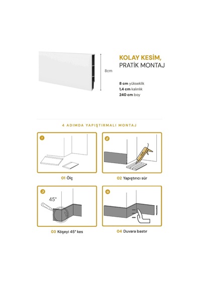 Vilo Sempla 701 Beyaz Pvc Süpürgelik 240cm Kolay Montaj - Suya Ve Çizilmeye Dayanıklı