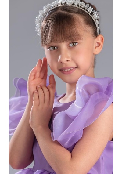 Mnk Baby & Kids Kız Çocuk Kuyruklu , Taçlı Vragia Abiye Elbise M00745 Lila