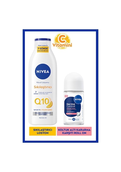 Q10 Sıkılaştırıcı Vücut Losyonu 250ml Ve Kadın Roll-on Deodorant Derma Control Natural Tone 50ml