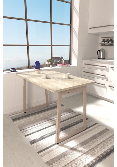 Vilinze Biga Sabit Mdf Metal Ayak Mutfak Masası - 70x120 Cm Vizon Traverten