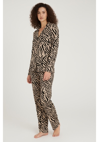 Luxury Viscose Zebra Desenli Kadın Uzun Kollu Pijama Takımı 42570 Zebra