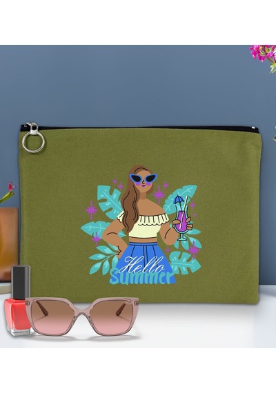 Bk Gift Yaz Temalı-3 Astarlı Yeşil Portföy Çanta 30x21cm, Baskılı El Çantası, Organizer Çanta