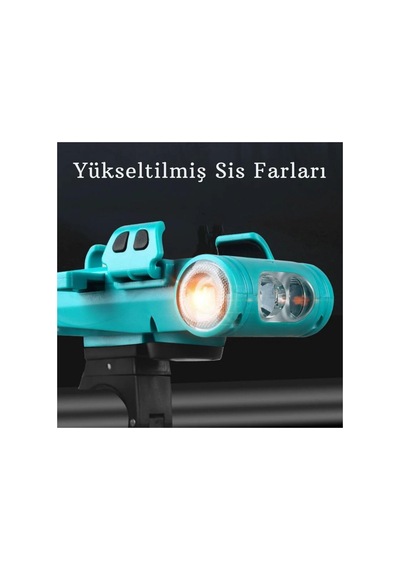 5in1 Bisiklet Feneri Şarjlı Telefon Tutucu+korna +sis Farı 3500 Mah Powerbank Scooter Lambası Yeşil Çok Renkli