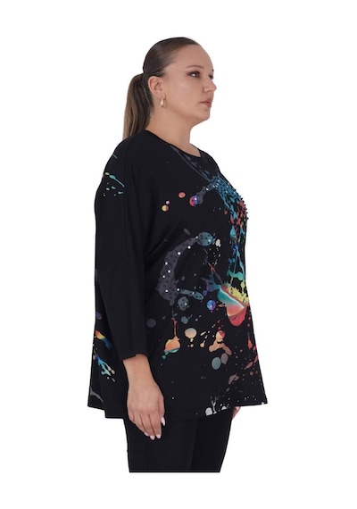 Kadın Büyük Beden Siyah Salaş Oversize Uzun Kollu Tunik Bluz