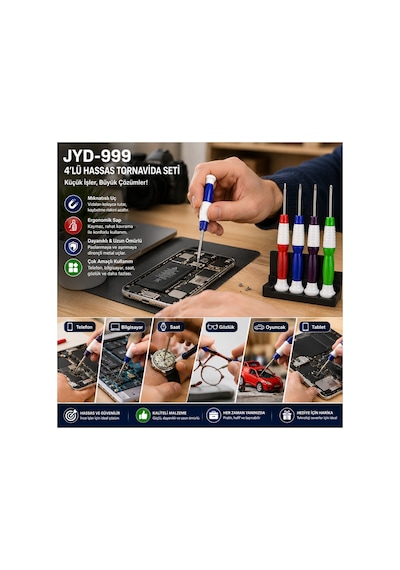 Jyd-999 4'lü Hassas Mıknatıslı Tornavida Seti Telefon Bilgisayar Gözlük Saat Tamir Kiti Çok Amaçlı El Aleti