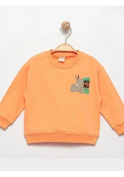 Zekids Erkek Çocuk Cool Rhino Baskılı Pamuklu Sweatshirt-14202 Turuncu