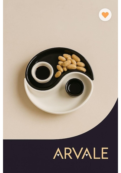 Arvale Yin & Yang 2'li Özel Tasarım Sosluklu Kahvaltılık Tabağı Sosluk Çerezlik Kase Dekoratif Tabak 20 Cm Diğer