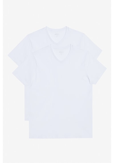 AC&Co / Altınyıldız Classics Erkek Beyaz-beyaz 2'li Slim Fit Dar Kesim V Yaka Tişört Beyaz