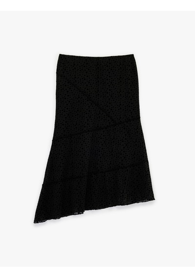 Koton Slim Fit Asimetrik Kesim Puantiyeli Midi Etek Siyah 6sak10205ek