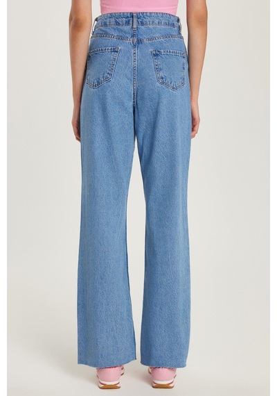 Tudors Kadın Regular Fit Cepli Geniş Paça Mavi Jean Kot Pantolon-34961 Mavi