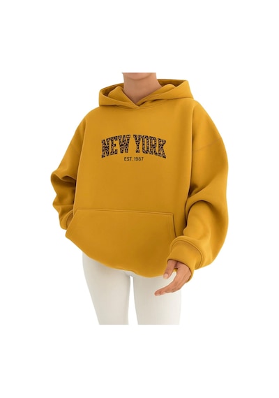 New York Baskılı Ünisex Kapüşonlu Sweat Sari