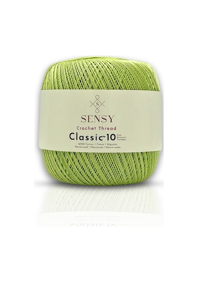 Sensy Classic 10 Tığ İpi 100% Merserize Pamuk Örgü İpi, Dantel İpi, Giza Mısır Pamuğu Fıstık Yeşili