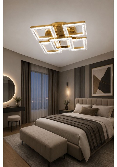 Yakamoz Model 5"li Kumandalı Eskitme 3 Renk Modu Ledli Modern Tavana Sıfır Salon Mutfak Çocuk Yatak Odası Led Avize Kahverengi