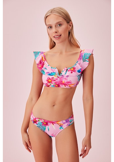 Suwen Volanlı Bralet Bikini Üst Sb24400p1317 Pembe Tropikal