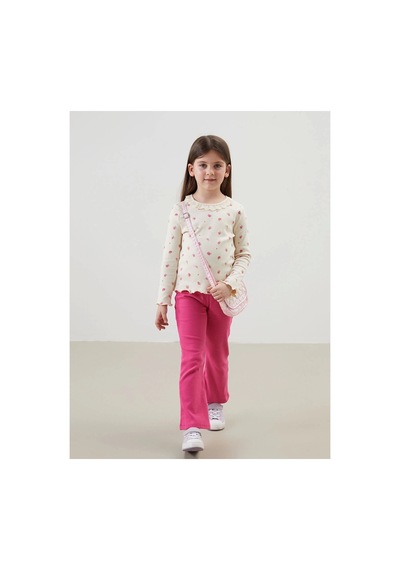 LC Waikiki Lcw Kids Ekru Çiçekli Dantelli Kız Çocuk Tişört Ve Tayt 2'li Ecru Prınted