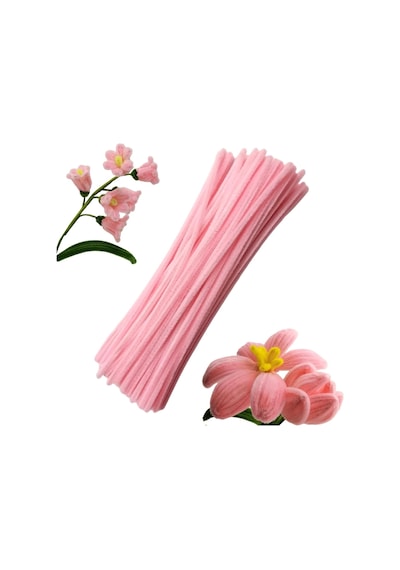 25 Adet Açık Soft Pembe Şönil , Çiçek Yapımına Uygun Tüylü Tel, 30 Cm 6 Mm