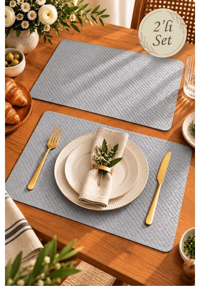 2'li Deri Amerikan Servis Seti 45x30 Cm Örgü Dokulu Supla Masa Servis Altlığı Açık Gri - 939971829 Açık Gri