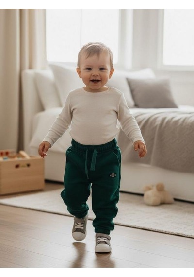 Zekids Erkek Çocuk Pamuklu Bel Paça Lastikli Eşofman Altı-16390 Yeşil