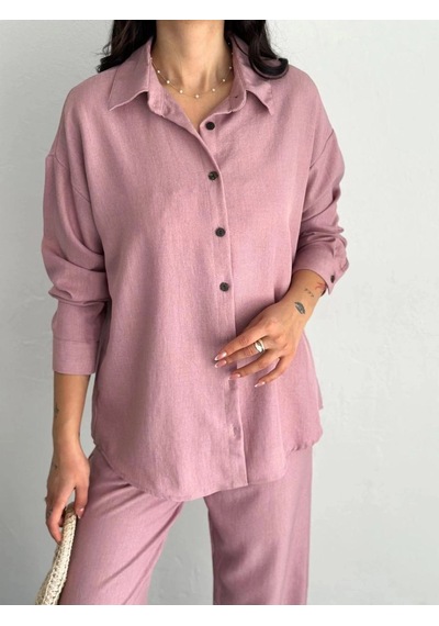 Freedom Store Kadın Gömlek Pantolon İkili Alt-üst Takım - Toz Pembe