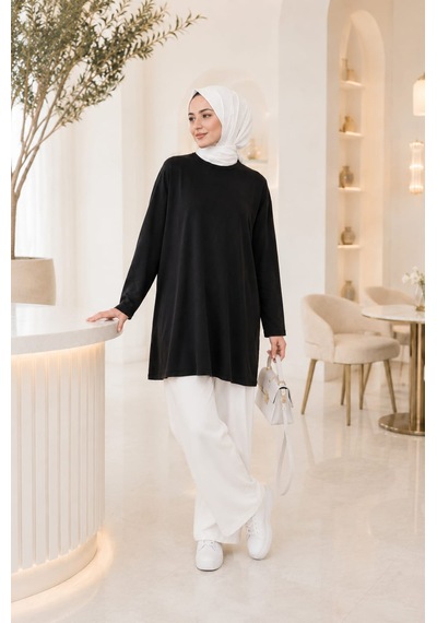 Esra Butik78 Siyah & Beyaz Uzun Kollu İçlik Standart Beden Boy: 75 Cm