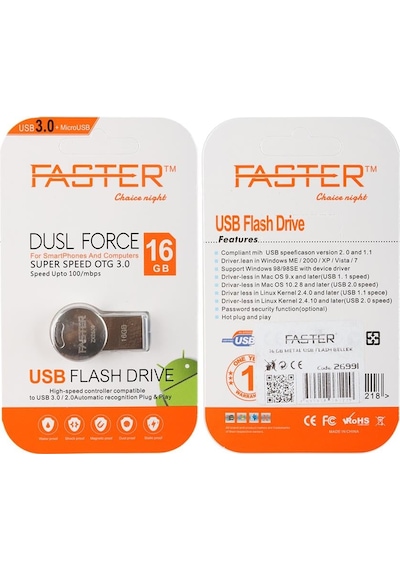 Faster 16 Gb Dusl Serisi Usb 3.0 Yüksek Hızlı Metal Flash Bellek