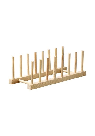 Ahşap Tabaklık, Doğal Ahşap Mutfak Organizeri, 28x13x10 Cm, 6 Bölmeli Tabak Tutucu -