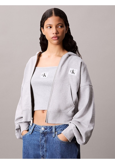 Calvin Klein Kadın French Terry Fermuarlı Kapüşonlu Sweatshirt - Gri Melanj-8429 Bc06 Grey Heather