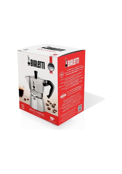 Moka Express: 3 Cups Ocak Üstü Espresso Pişirici - 130ml - Gümüş Renk - Alüminyum Gövde - Patentli Güvenlik Valfi - Tüm Ocak Türleri İçin Uygundur İndüksiyon Hariç