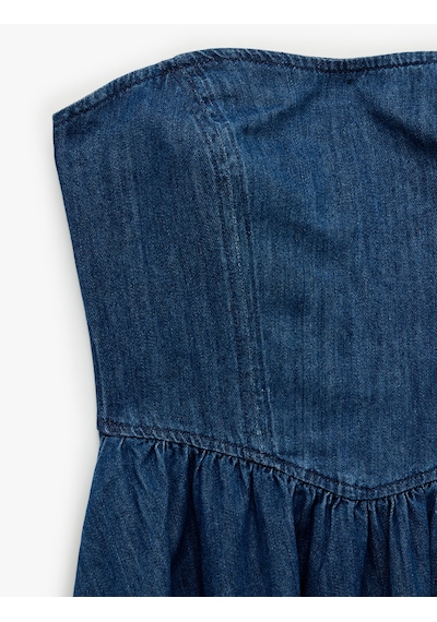 Koton Pamuklu Straplez Kalp Yaka Kolsuz Korse Detaylı Mini Denim Elbise Koyu İndigo 6sal80040md Indigo