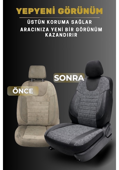 Lifos Hafif Ticari Serisi Koton Kumaş Oto Koltuk Kılıfı Tam Set Berlıngo-caddy-connect-courıer-doblo-dokker-partner Gri