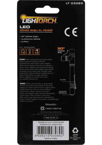 Lightorch Lt03089 Pilli Döner Başlı Alüminyum El Feneri 15 Lümen