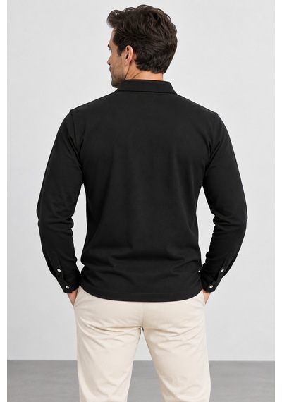 Sabri Özel Erkek Polo Yaka Uzun Kollu Triko Sweatshırt Düğmeli Ve Manşetli Sw2300001-siyah