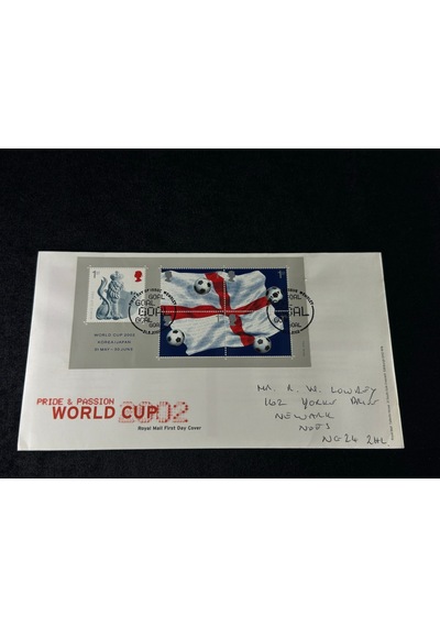 Futbol Temalı 2002 Dünya Kupası İngiltere İlk Gün Zarfı Royal Mail Fdc Postadan Geçmiş