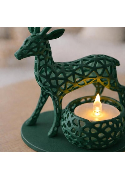 Geometrik Geyik Tasarımlı 3d Yazıcı Üretimi Dekoratif Şamdan