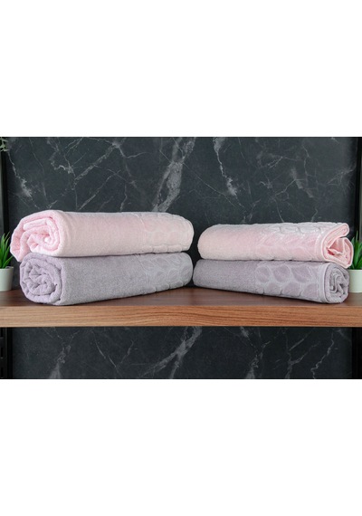 Hazal %100 Pamuklu Kutulu 4'lü Banyo Havlu Seti Hamam Takımı 50x90 - 90x150 Gri-pudra - 00081 Gri