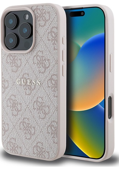Apple iPhone 16 Pro Uyumlu Kılıf Guess Lisanslı Magsafe Şarj Özellikli 4g Desenli Yazı Logolu Kapak Pembe
