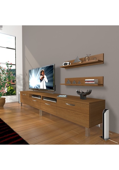 Decoraktiv Eko 220r Slm Krom Ayaklı Tv Ünitesi Tv Sehpası Ceviz