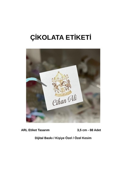 Yenidoğan Atlı Karınca Çikolata Etiketi 3,5x3,5 Cm 88 Adet -arl Etiket Tasarım Beyaz