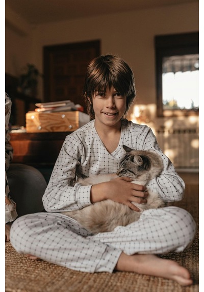 Antebies Organik Gots Sertifikalı Minik Kareler Desenli, Uzun Kollu Erkek Çocuk Pijama Takımı Gri Antebies Organik Gots Sertifikalı Minik Kareler Desenli, Uzun Kollu Erkek Çocuk Pijama Takımı Gri