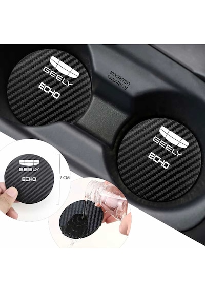 Geely Echo Yazılı Karbon Araç Bardak Altlığı Geely Echo Modeli İçin 7 Cm Şık Tasarım 2 Adet 2 Adet