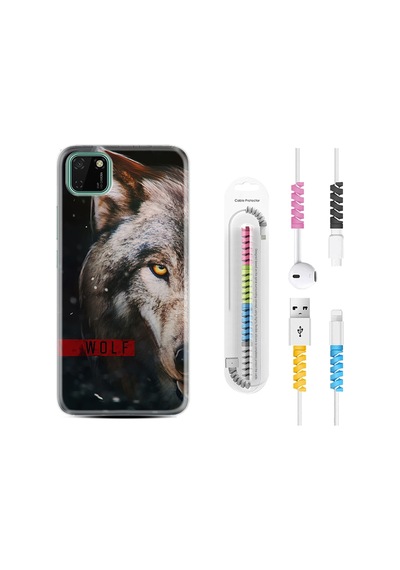 Huawei Y5P Kılıf Kablo Koruyuculu Wolf Eyes 1758