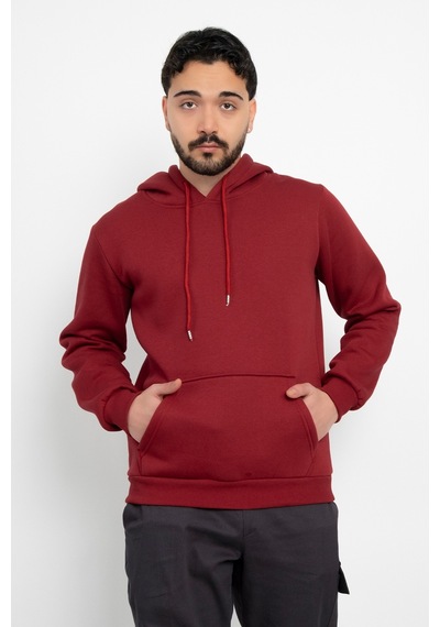 Dasüniforma Basic Baskısız 3 İplik Kapüşonlu Unisex Kanguru Cepli Kapüşonlu Sweatshirt Hoodie Sweat Bordo