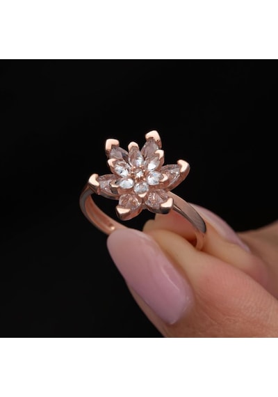 Pembe Lotus Çiçeği Rose Gümüş Kadın Yüzük