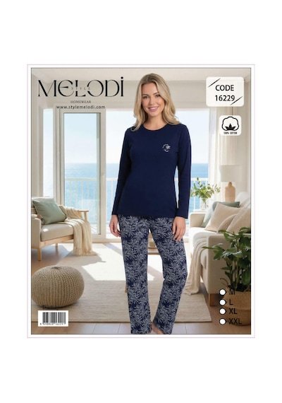 Melodi Kadın Standart Kalıp %100 Pamuk Bisiklet Yaka Uzun Kollu Baharlık Pijama Takımı 16229 - 1 Adet Lacivert Melodi Kadın Standart Kalıp %100 Pamuk Bisiklet Yaka Uzun Kollu Baharlık Pijama Takımı 16229 - 1 Adet Lacivert