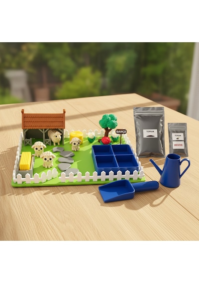 Kutpia Mini Bahçe Çocuk Oyun Ve Eğitim Seti 25x19cm - Sevimli Koyunlar Mavi