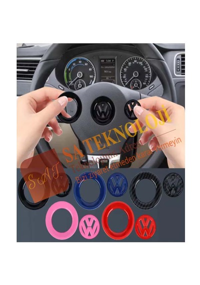 Volkswagen Direksiyon Logo Ve Çerçeve Seti Siyah 40mm Logo-61mm