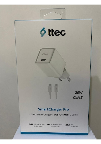 2tc20cb Ttec Smartcharger 20w Pd Gan Seyahat Hızlışarj Aleti+usb-c-usb-c 3a 120cm60w Hızlışarj Kablo