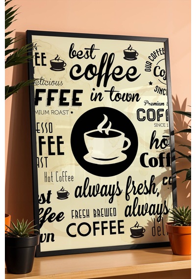 Retro Coffee Tasarım Çerçeveli Tablo - Mutfak Ve Kafe İçin Sanatsal Kahve Duvar Dekoru Siyah